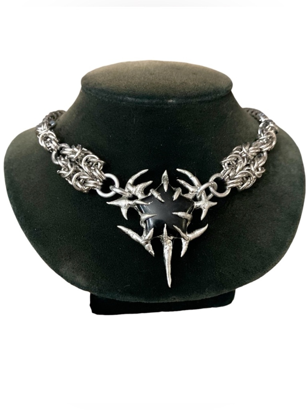 Thick Black onyx stone spike gothic North Star maille stainless steel choker